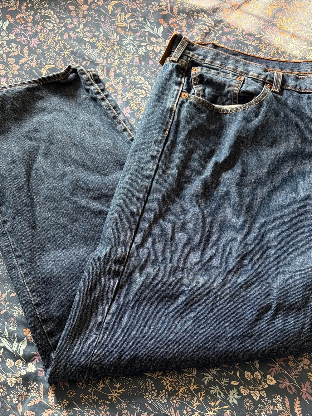 Levi's Men’s Big & Tall Dark Blue Denim Buttonfly Jeans with Orange Stitching